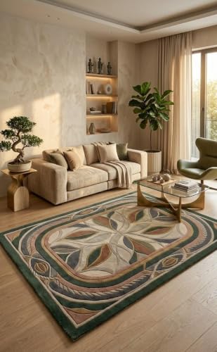 Hand-Tufted Multicolor Botanical Leaf Area Rug for Living Room