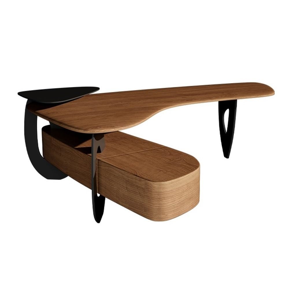 Computer Desk Modern Luxuty Ash Wood Executive Office Desk, Large Corner Writing Table Workstation with Side Cabinet Work from Home