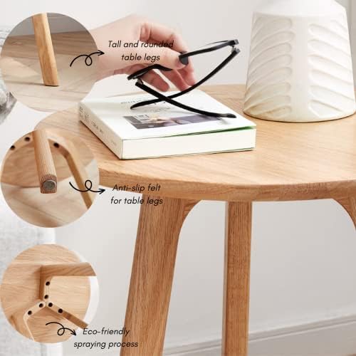 Wayshome Small Round Side Table, Bedside Table with Three Solid Wood Legs, Wood End Tables Living Room