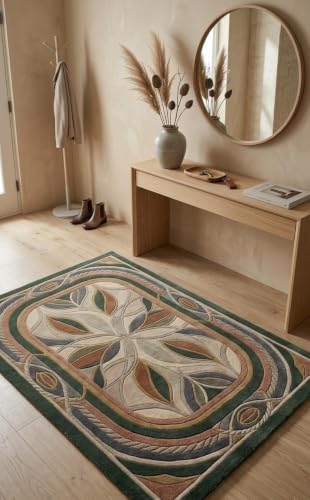 Hand-Tufted Multicolor Botanical Leaf Area Rug for Living Room