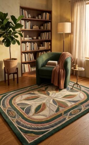 Hand-Tufted Multicolor Botanical Leaf Area Rug for Living Room