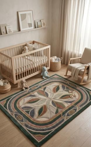 Hand-Tufted Multicolor Botanical Leaf Area Rug for Living Room
