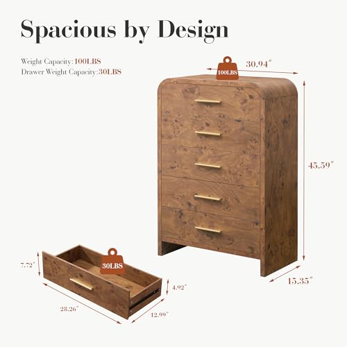 EliteSet Curved Dresser for Bedroom, 63" Large Modern Chest of Drawers, Vanity Desk TV Stand for Living Room, Closet Storage Drawers Organizer Furniture, Nursery, Hallway