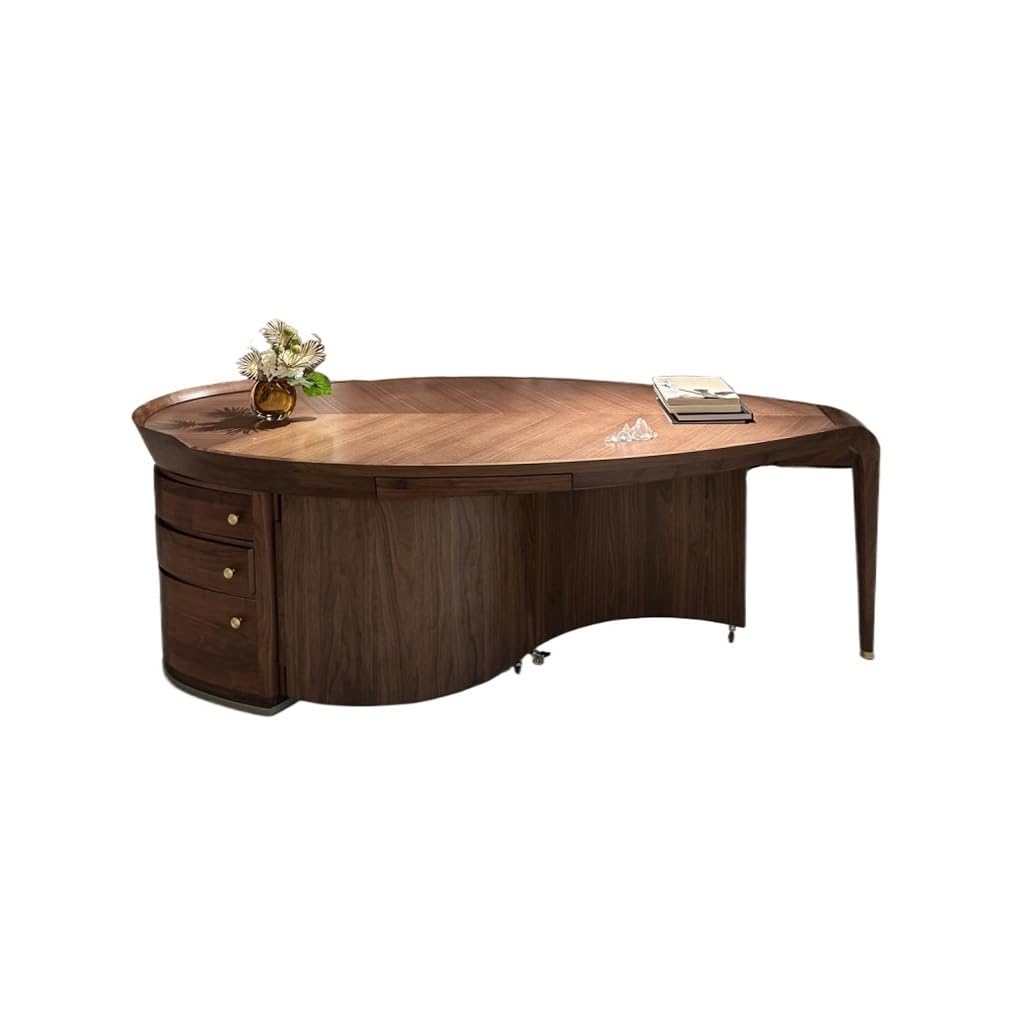 SABALON 222x95x75cm Chinese Style Black Walnut Desk, Modern Home Office Computer Work Furniture, Suitable for Boss, Study Workbench