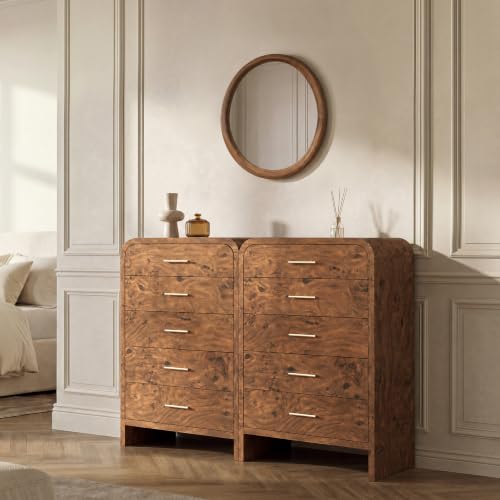 EliteSet Curved Dresser for Bedroom, 63" Large Modern Chest of Drawers, Vanity Desk TV Stand for Living Room, Closet Storage Drawers Organizer Furniture, Nursery, Hallway