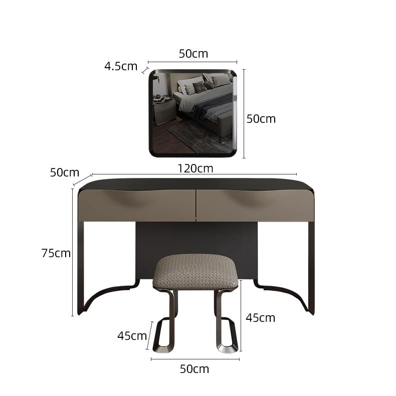 OJDHNJKNJ Dressing Table Dresser Bedroom Modern Minimalist Dresser Glass Top with Metal Support Feet with Drawers Dressing Table with Mirror(C,150CM)