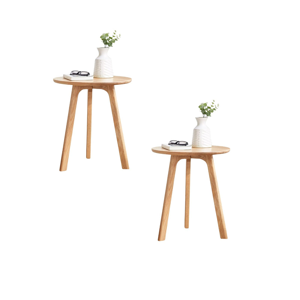 Wayshome Small Round Side Table, Bedside Table with Three Solid Wood Legs, Wood End Tables Living Room