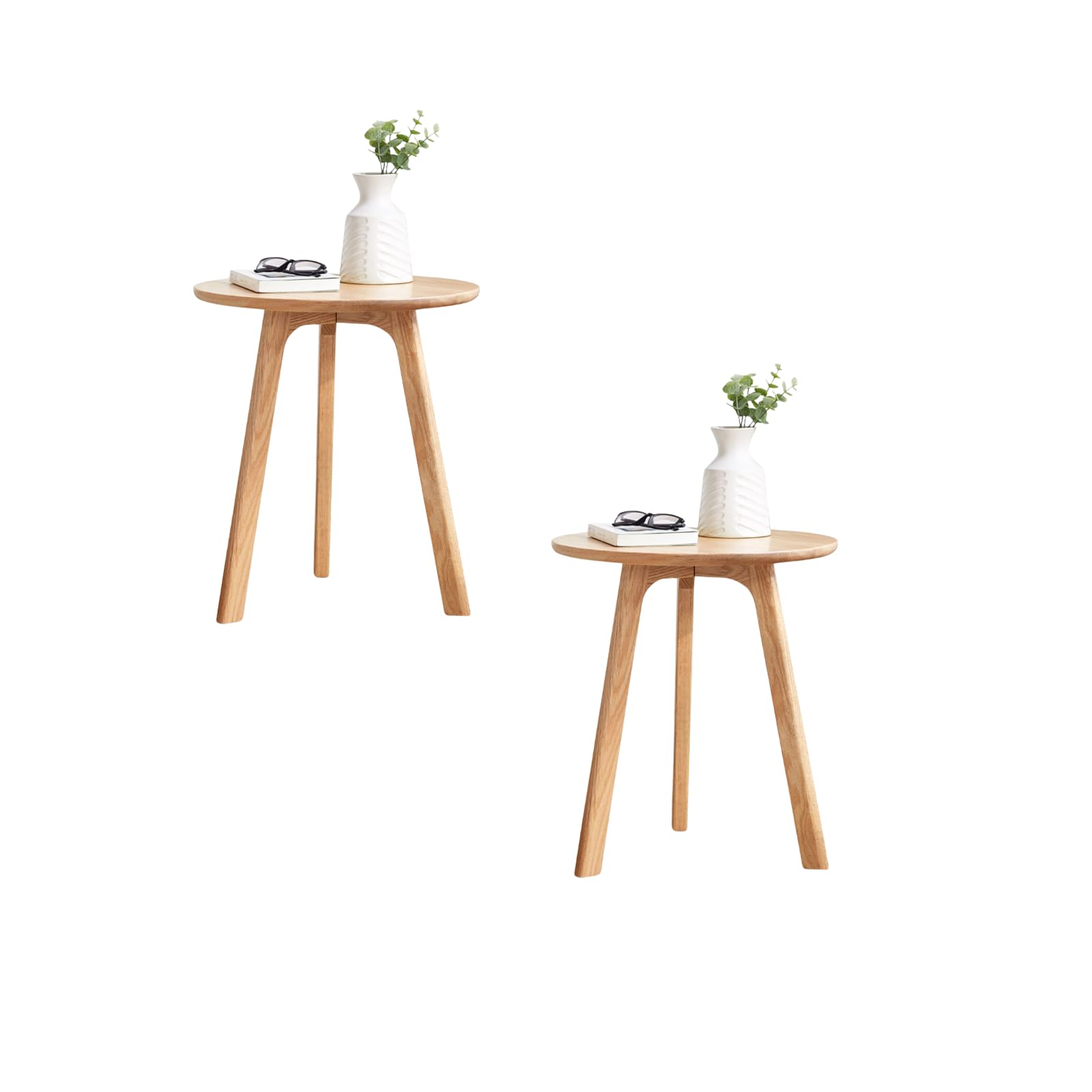 Wayshome Small Round Side Table, Bedside Table with Three Solid Wood Legs, Wood End Tables Living Room