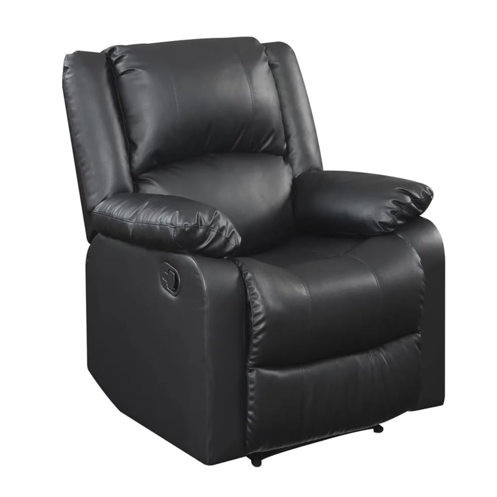 DUYHBAWRS Standard Manual Recliner, Black Faux Leather Small Space Upholstered