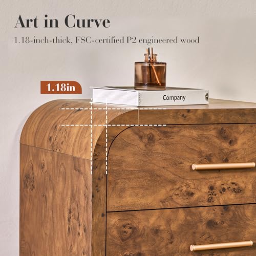 EliteSet Curved Dresser for Bedroom, 63" Large Modern Chest of Drawers, Vanity Desk TV Stand for Living Room, Closet Storage Drawers Organizer Furniture, Nursery, Hallway