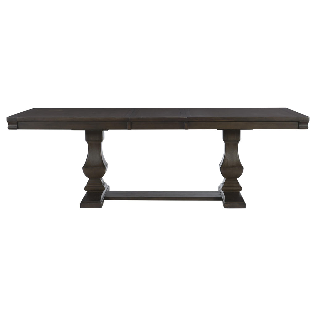 6pc Dining Set Style Dining Table Double Pedestal Base and Upholstered Beige Side Chairs Bench Dining Wooden Furniture