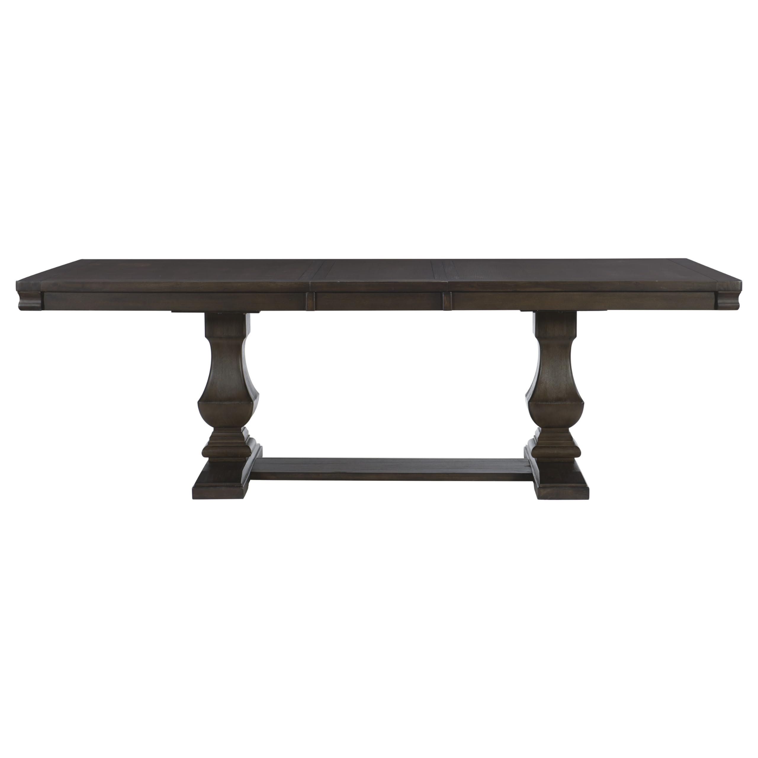 6pc Dining Set Style Dining Table Double Pedestal Base and Upholstered Beige Side Chairs Bench Dining Wooden Furniture