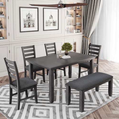 XD Designs 6-Piece Farmhouse Dining Set with Bench & Chairs