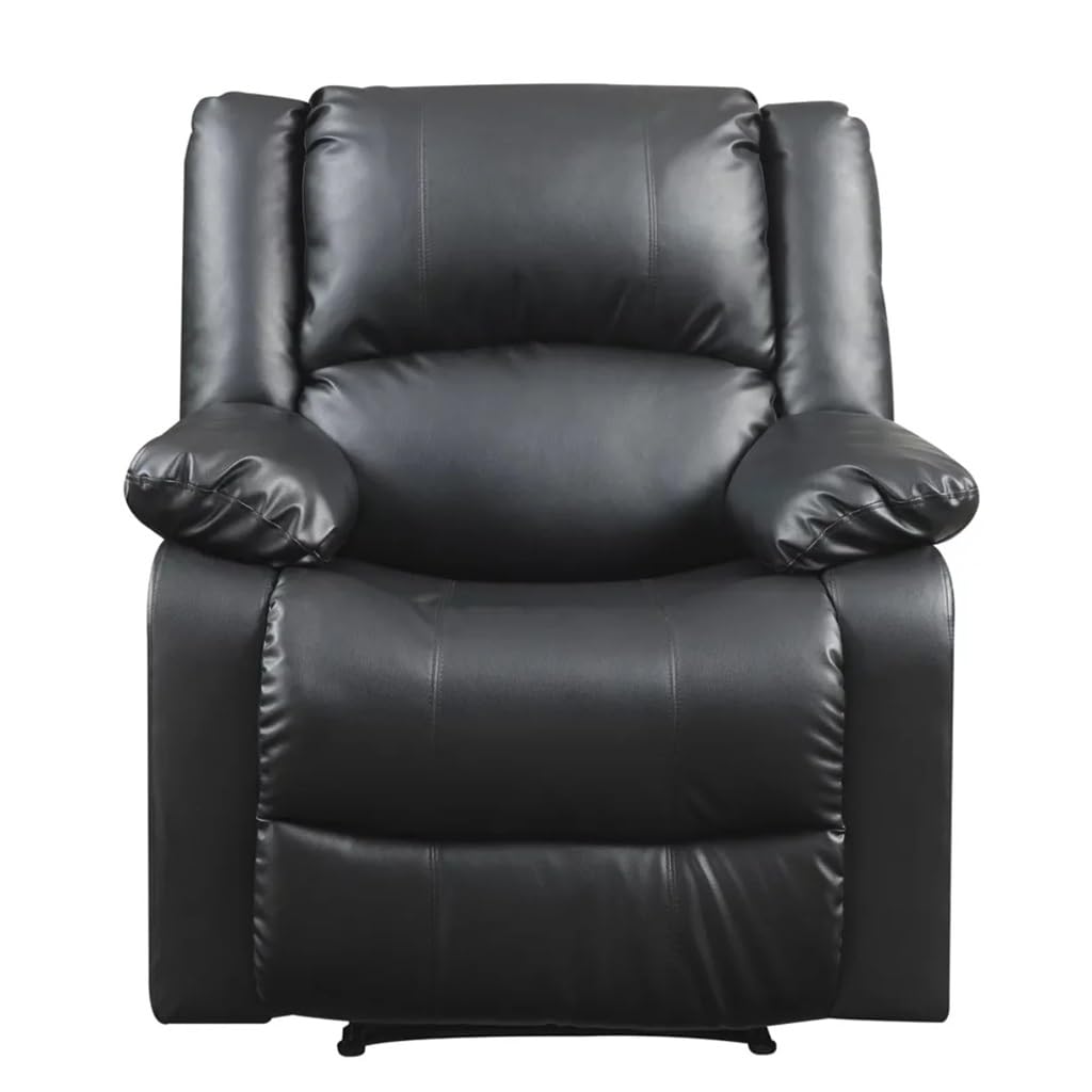 DUYHBAWRS Standard Manual Recliner, Black Faux Leather Small Space Upholstered