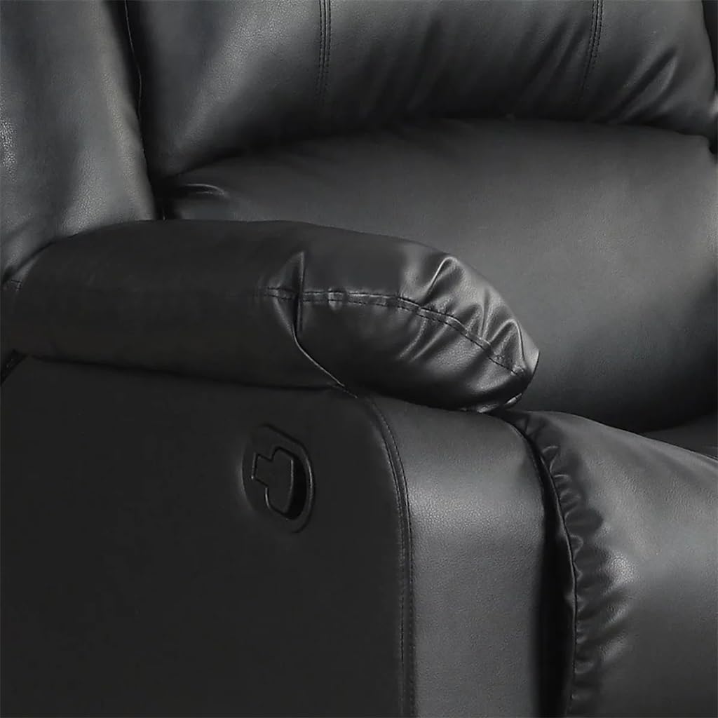 DUYHBAWRS Standard Manual Recliner, Black Faux Leather Small Space Upholstered