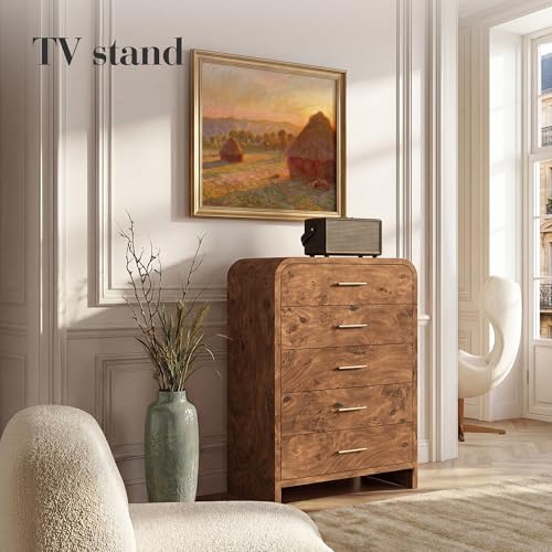 EliteSet Curved Dresser for Bedroom, 63" Large Modern Chest of Drawers, Vanity Desk TV Stand for Living Room, Closet Storage Drawers Organizer Furniture, Nursery, Hallway