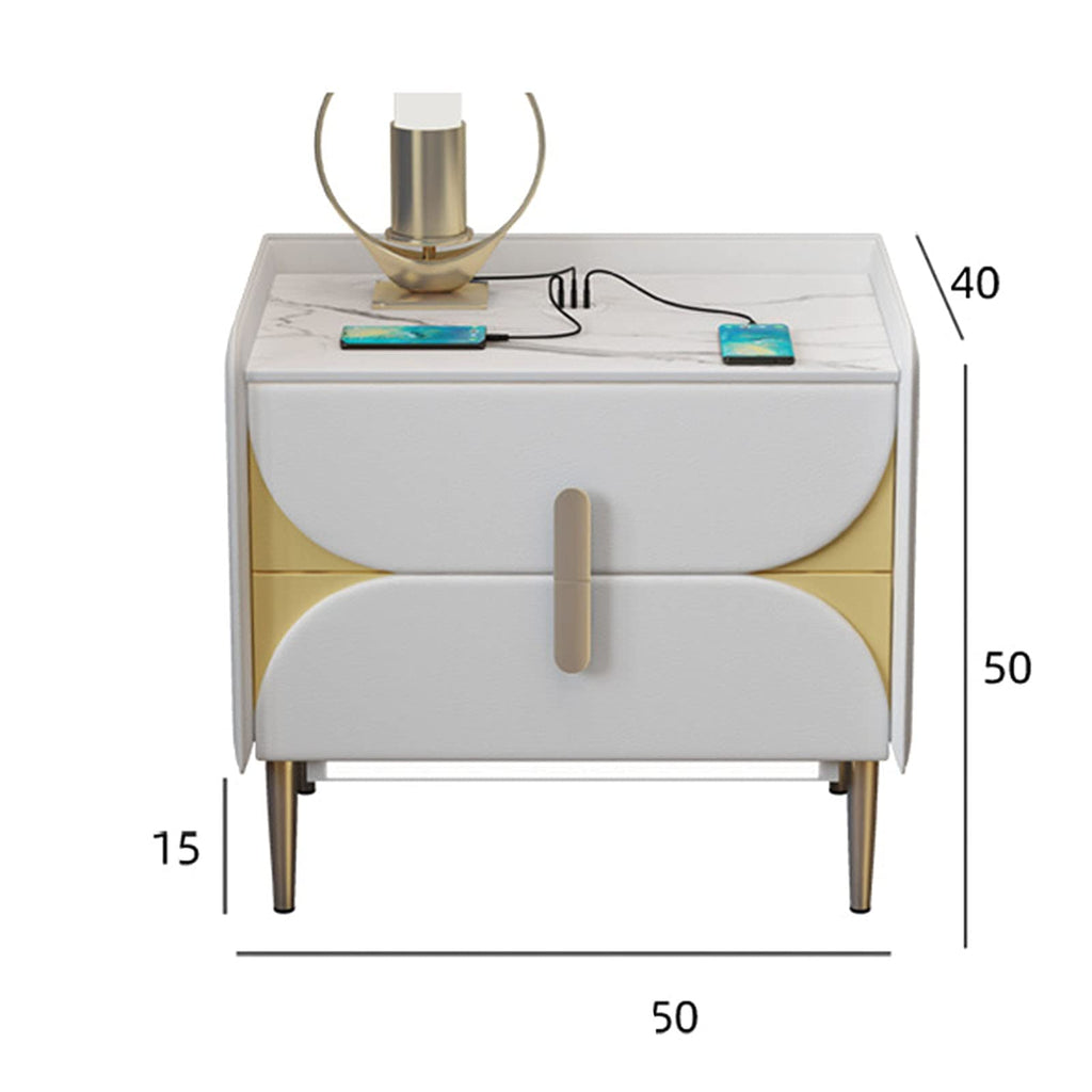 Smart Nightstand Modern Bedroom Wireless Charging Bedside Tables with Induction LED Light and 2 Storage Drawer for Bedroom/Office Furniture Leather Storage Cabinet T