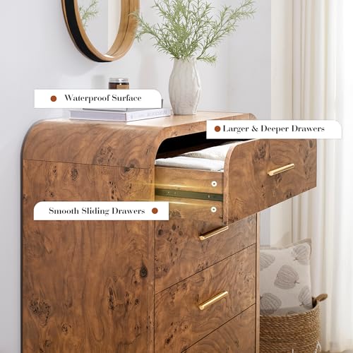 EliteSet Curved Dresser for Bedroom, 63" Large Modern Chest of Drawers, Vanity Desk TV Stand for Living Room, Closet Storage Drawers Organizer Furniture, Nursery, Hallway
