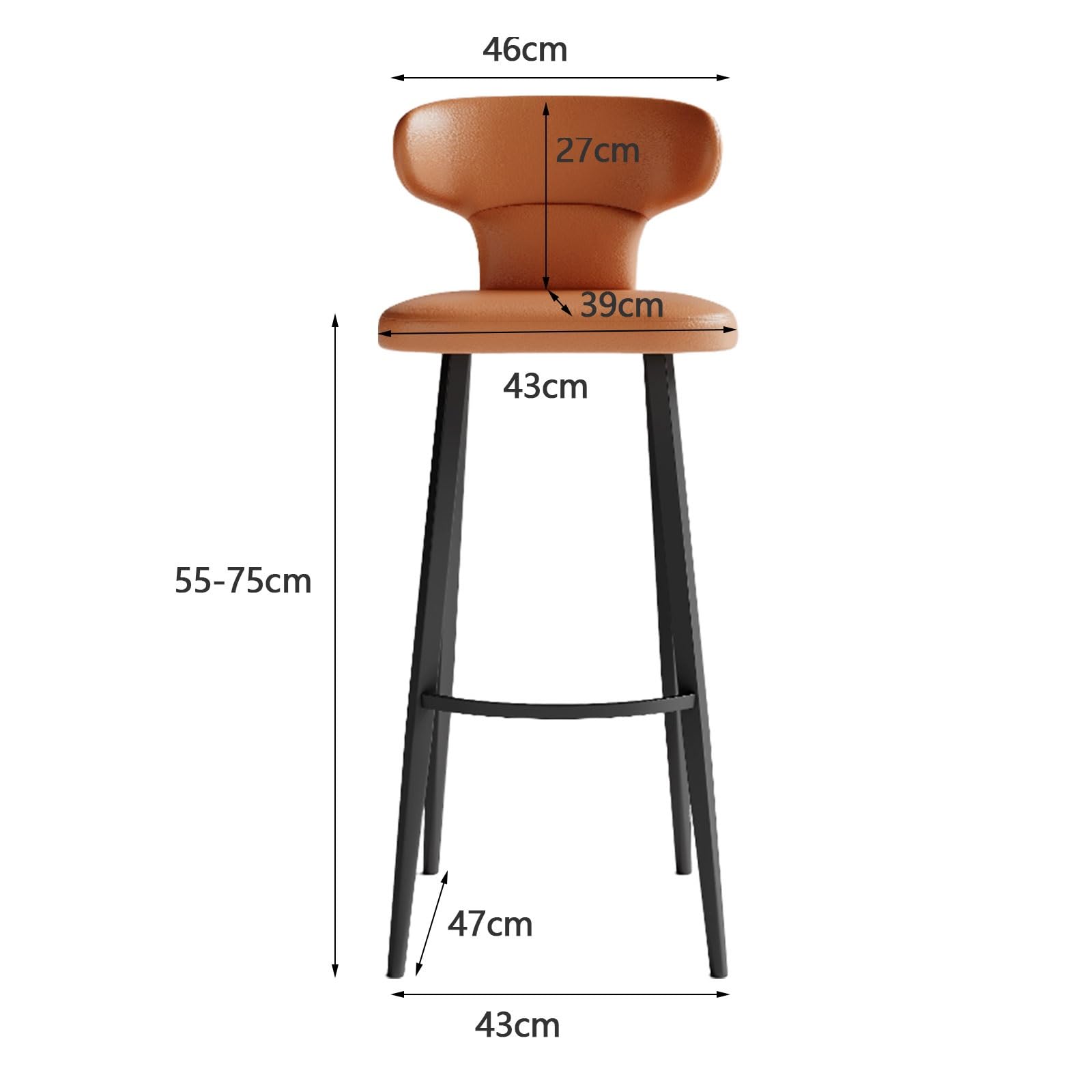 PU Leather Bar Stools Set of 1/2/4, Counter Height Stools with Low Back and Seat, Black Metal Legs, for Kitchen Counter, Dining Room, Coffee(4PCS Gray,65cm/25.6in)
