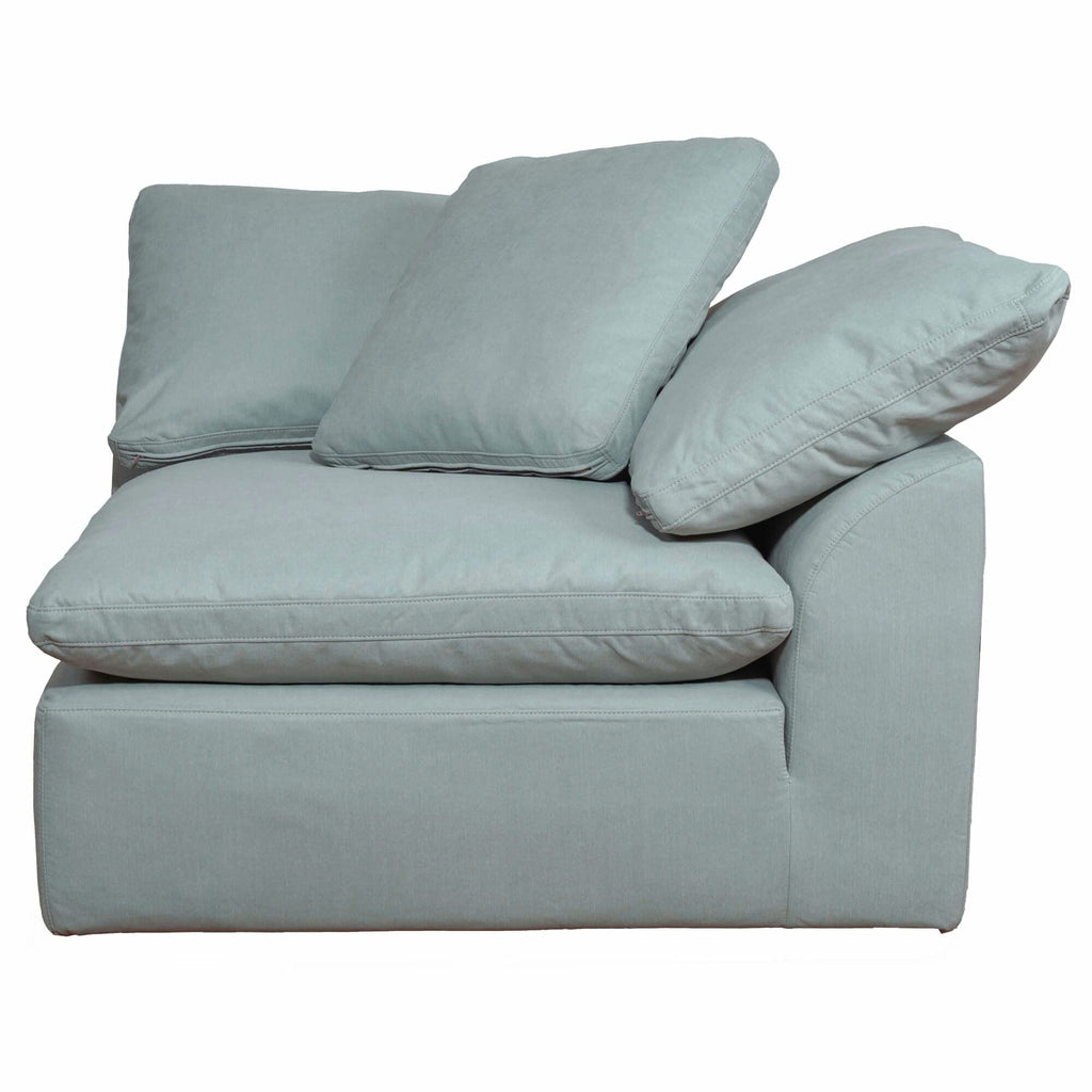 Sunset Trading Contemporary Puff Collection 5PC 132" Slipcovered Modular L-Shaped Sectional Sofa with Ottoman | Chaise Lounge Couch | Stain-Proof Water-Resistant Washable Performance Fabric Ocean Blue