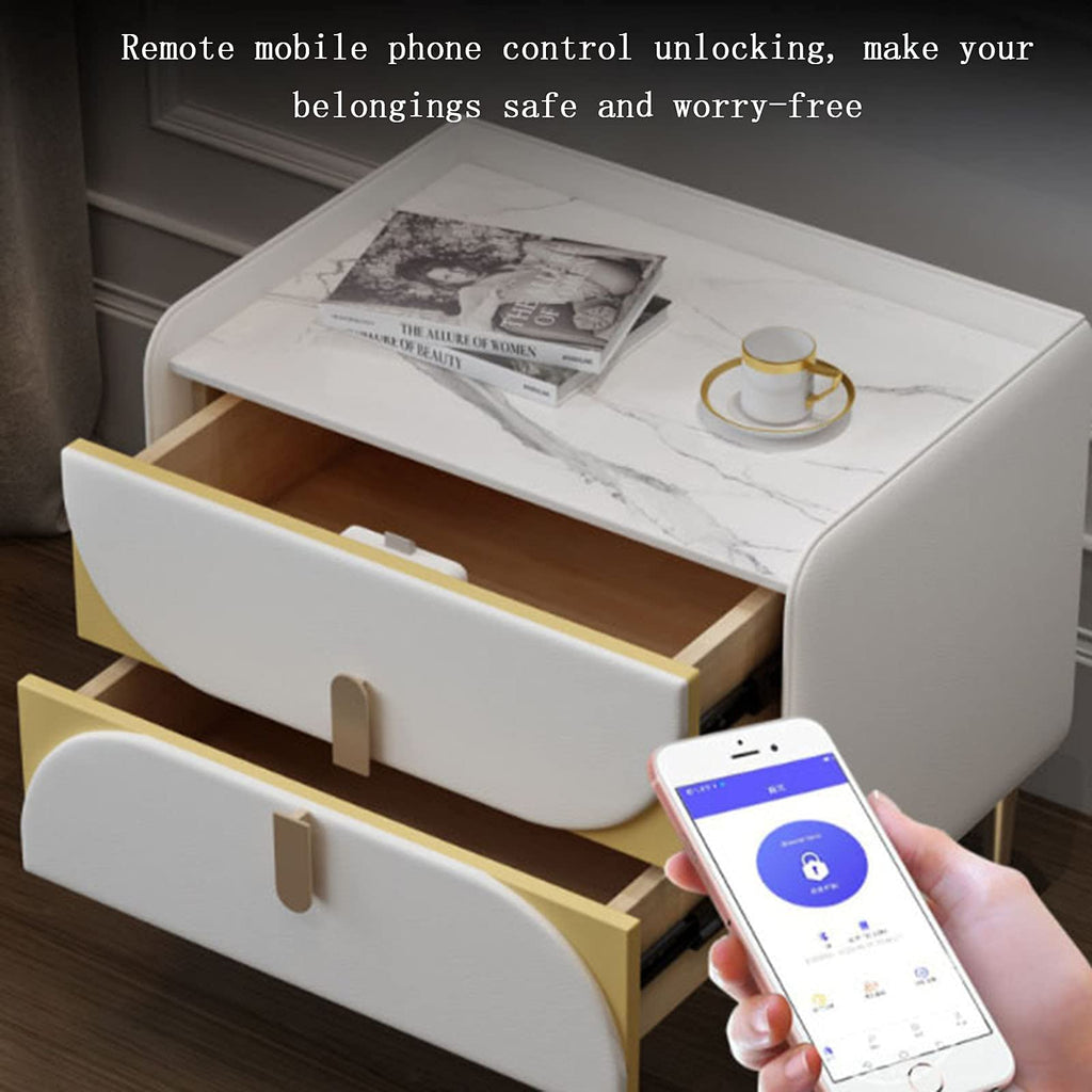Smart Nightstand Modern Bedroom Wireless Charging Bedside Tables with Induction LED Light and 2 Storage Drawer for Bedroom/Office Furniture Leather Storage Cabinet T