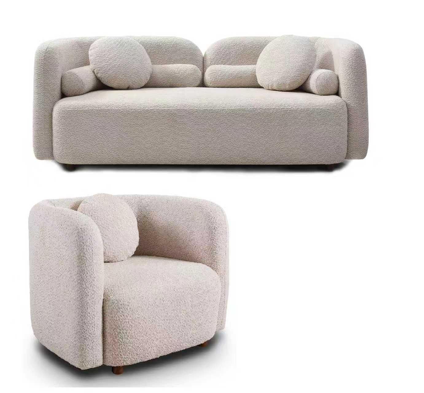 Modern Japandi Boucle Sofa Couch with Curved Silhouette, Upholstered Cloud Seating for Living Room, Apartment, Office, Lounge,Deep Seat Sectional Accent Furniture