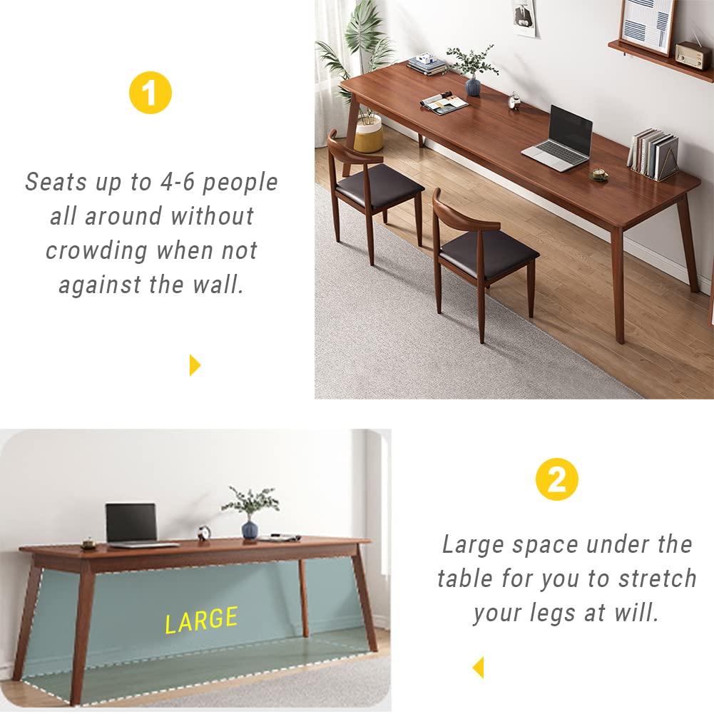 NELYE Mid-Century Long Desk Table - Simple Modern Extra Long 2-Person Wood Computer Workstation for Home Office Work