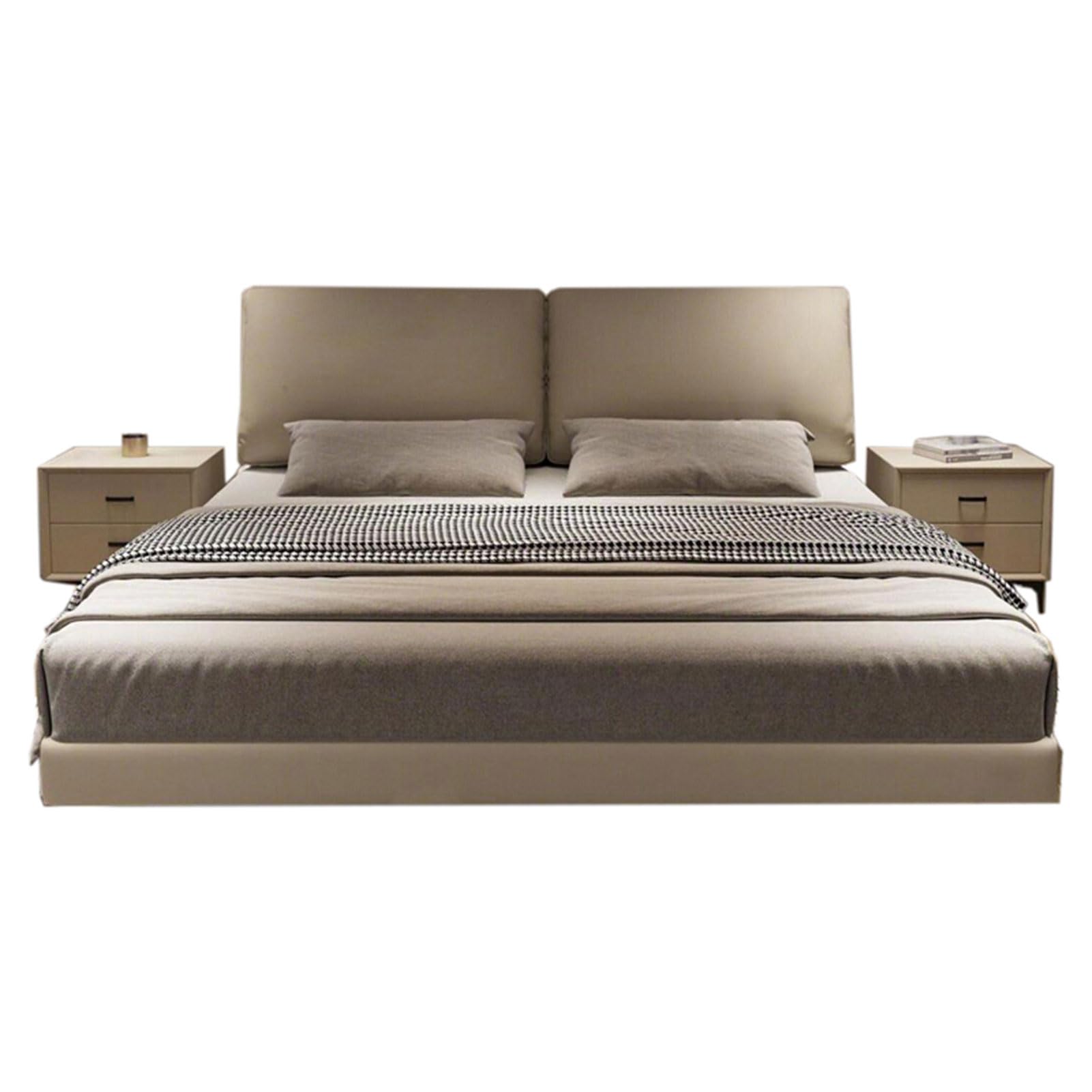 DLCQIJI Grey Modern Queen Bed Frame, Upholstered Platform Bed Wooden Slats Support with Headboard, Noise-Free
