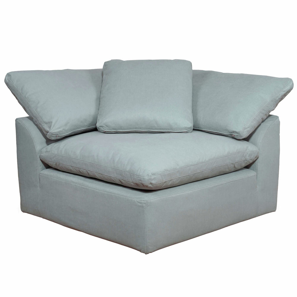 Sunset Trading Contemporary Puff Collection 5PC 132" Slipcovered Modular L-Shaped Sectional Sofa with Ottoman | Chaise Lounge Couch | Stain-Proof Water-Resistant Washable Performance Fabric Ocean Blue