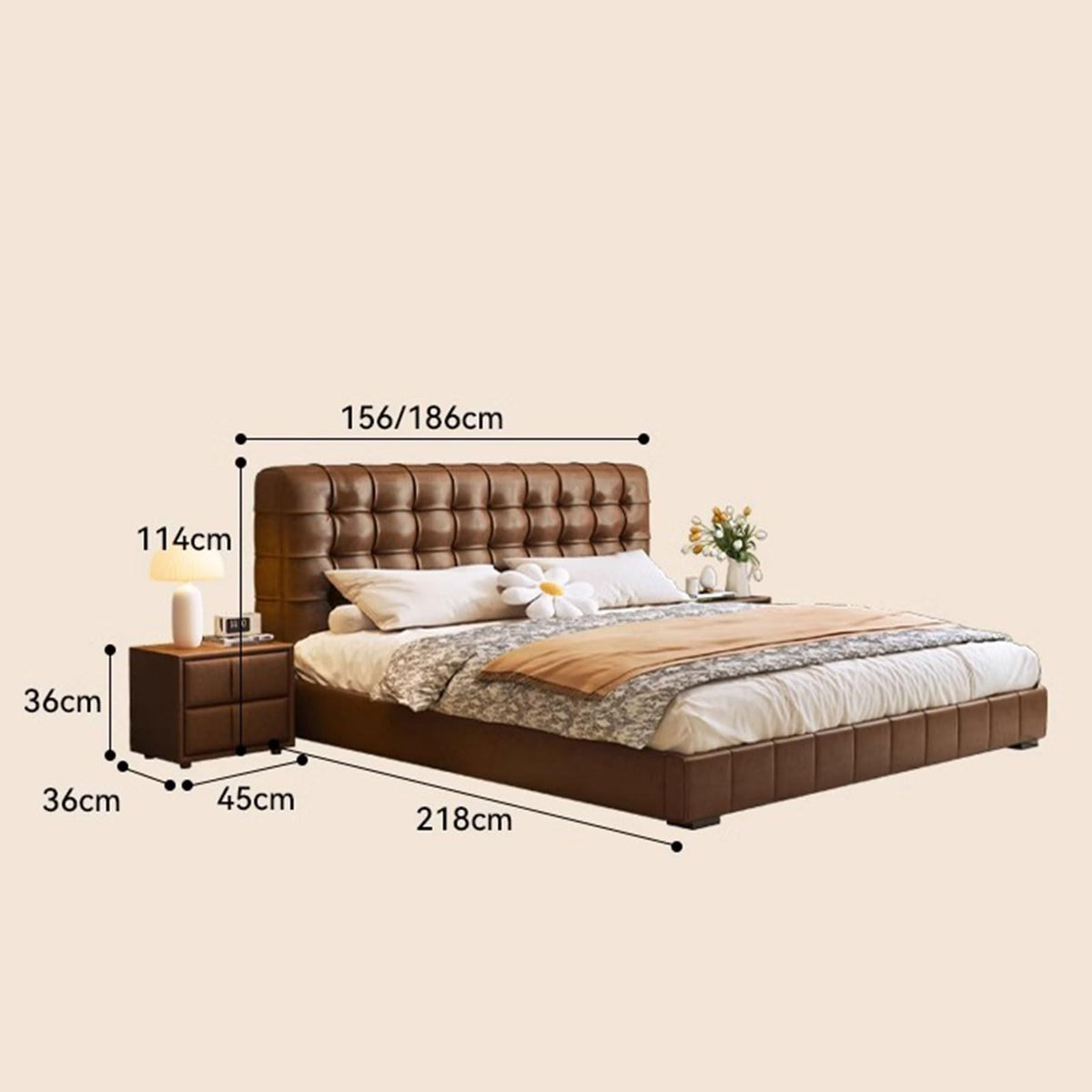 HONGYISHI Vintage Brown Queen Bed Frame, Upholstered Platform Bed Wooden Slats Support Ergonomic Upholstered Headboard Noise-Free