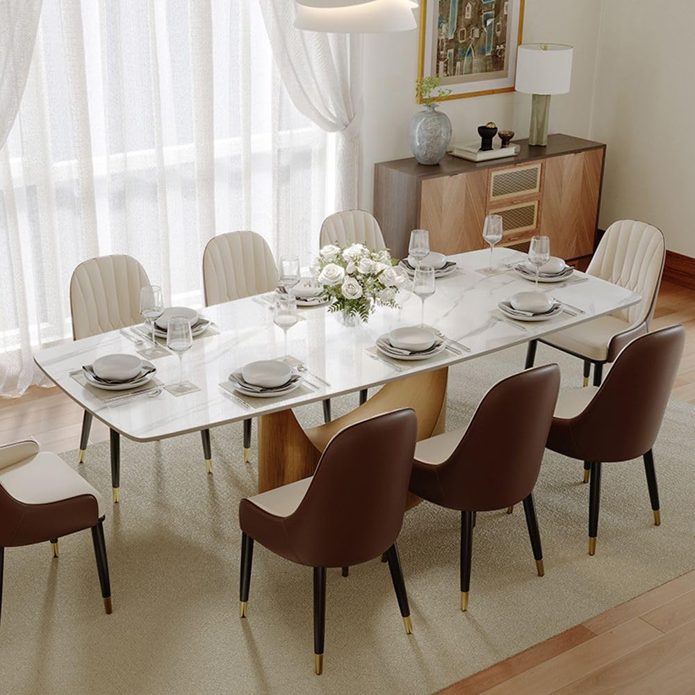 POVISON Modern Dining Table Marble White Black Bronze for Dining Room Kitchen
