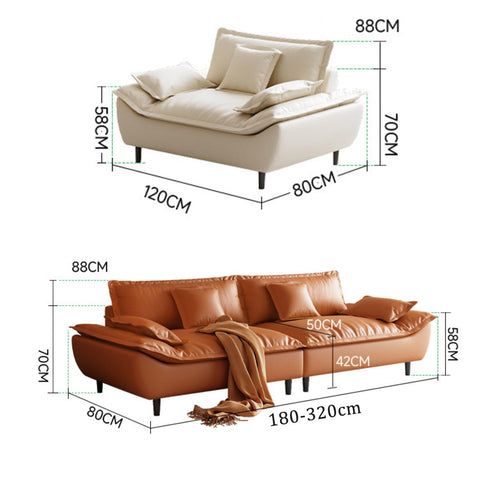 3-Seater Cloud Sofa, Modular Sectional Couch, Modern Deep Seat Sofa for Living Room, Comfy Double Layer Upholstered Seat Cushion,Cat-Scratch-Resistant Leather