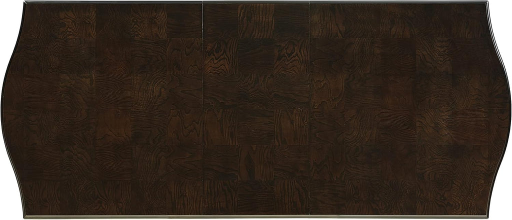 Extendable Dining Table with Espresso h, Modern Double Pedel Base & Leaf