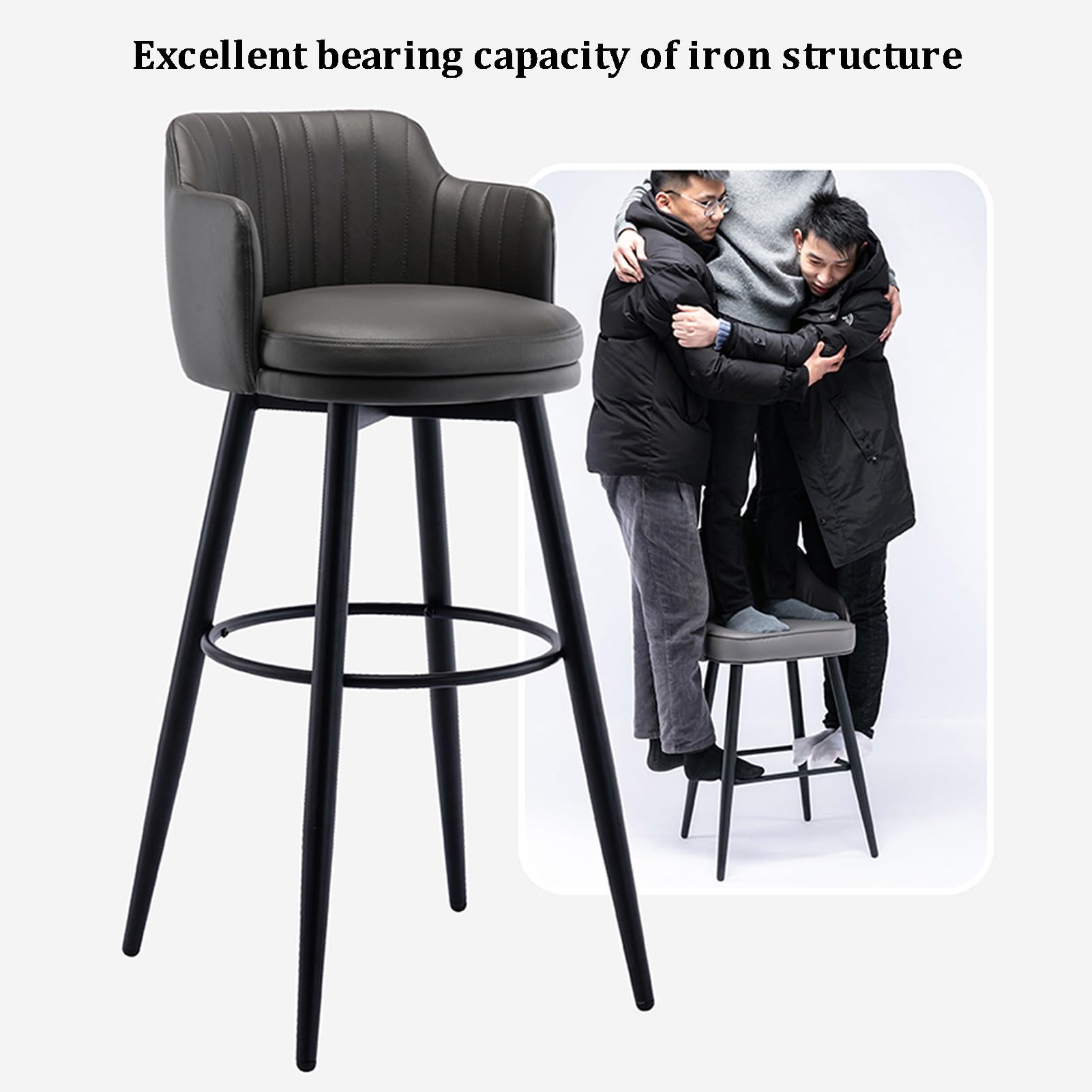 Set of 2 Swivel Counter Height Bar Stools with PU Leather Backrest Ideal for Kitchen or Restaurant Light Khaki 82cm - Stylish & Comfortable Seating Solution