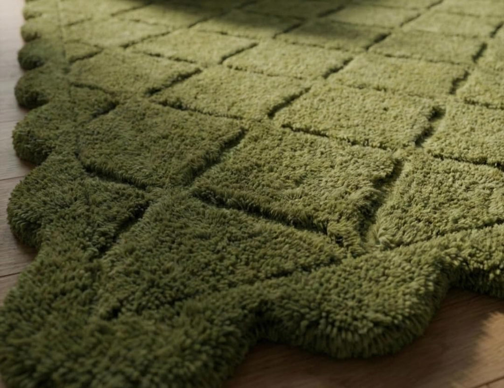 Green Scalloped Diamond Lattice Wool-Blend Area Rug