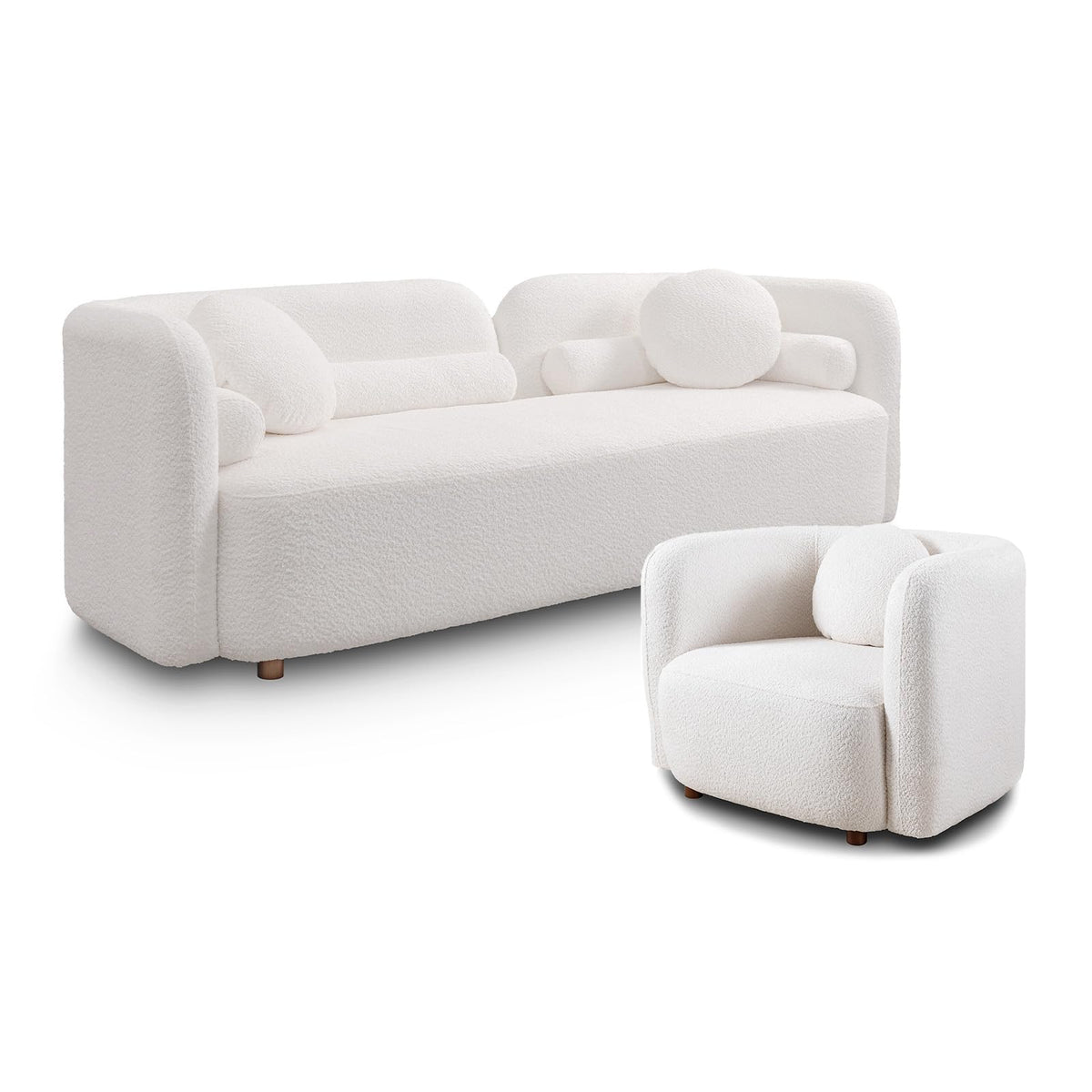 Modern Japandi Bouclé Curved Sofa with Deep Cloud Seating