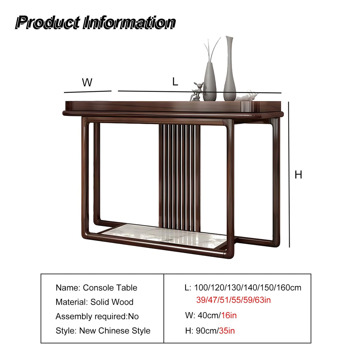 HHNNL Solid Wood Console Table with Sturdy Table Legs, Narrow Entryway Table for Entry, Entrance Table for Door, No Assembly