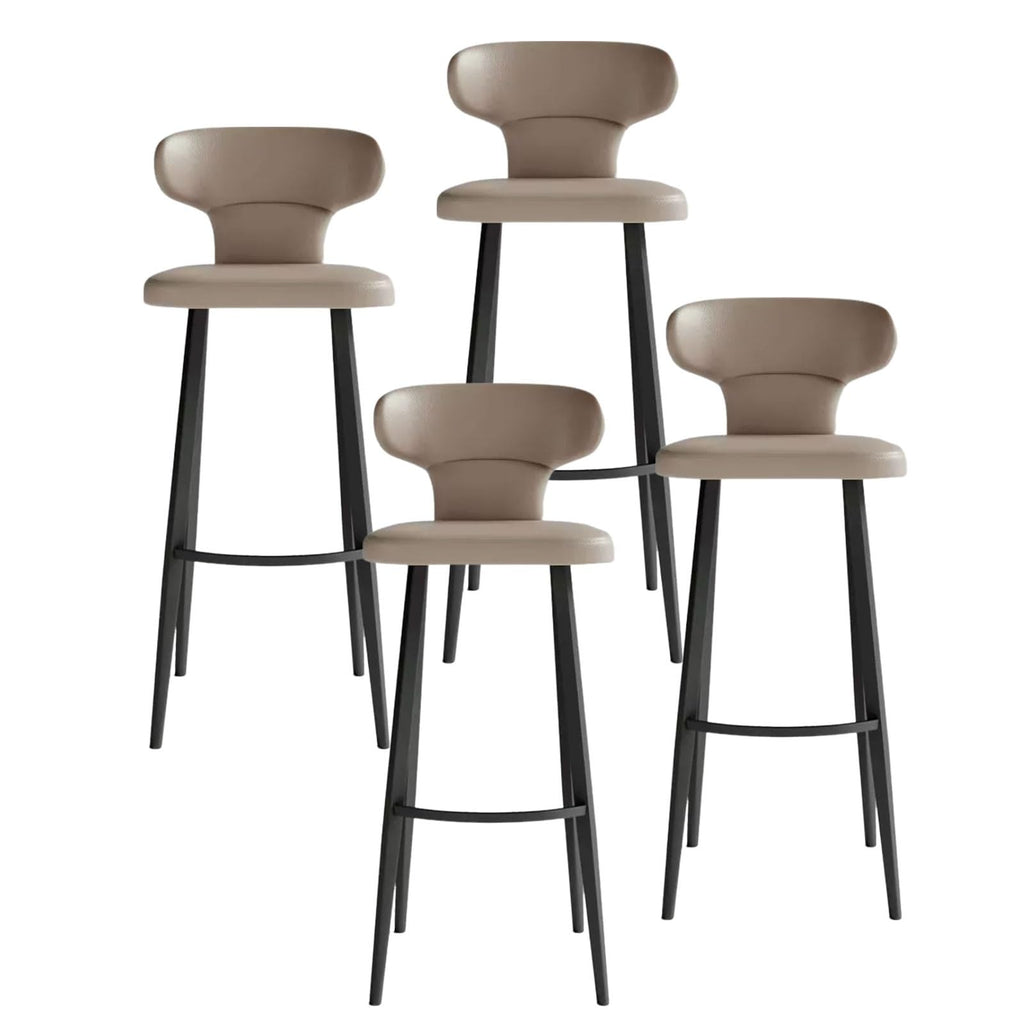 PU Leather Bar Stools Set of 1/2/4, Counter Height Stools with Low Back and Seat, Black Metal Legs, for Kitchen Counter, Dining Room, Coffee(4PCS Gray,65cm/25.6in)