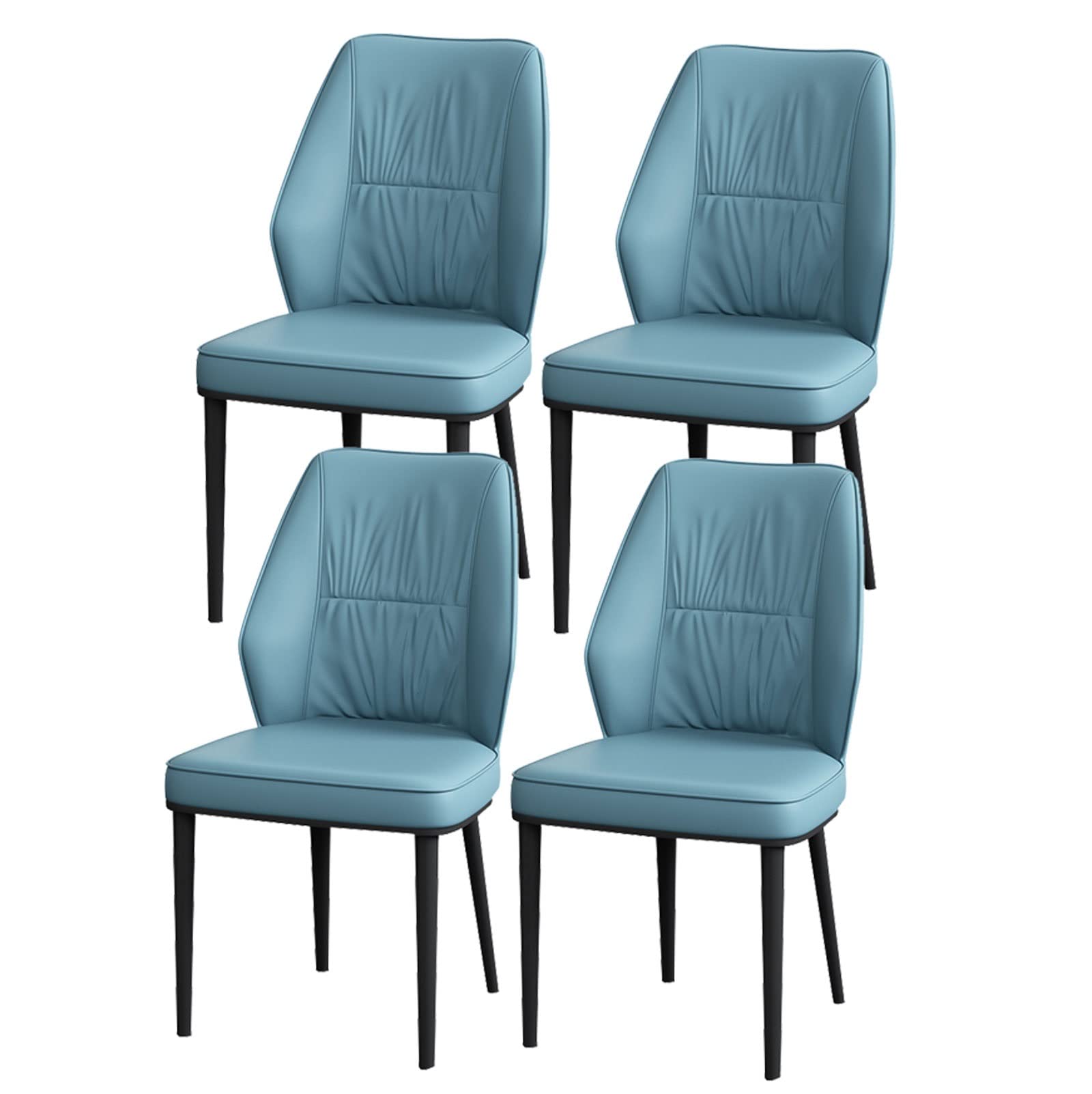 NIKAIDD Set of 4 Blue Nappa Leather Dining Room Chairs with Black Carbon Steel Legs - Stylish Kitchen & Living Room Lounge Side Chairs Perfect for Dining & Counter Use(Blue-A)