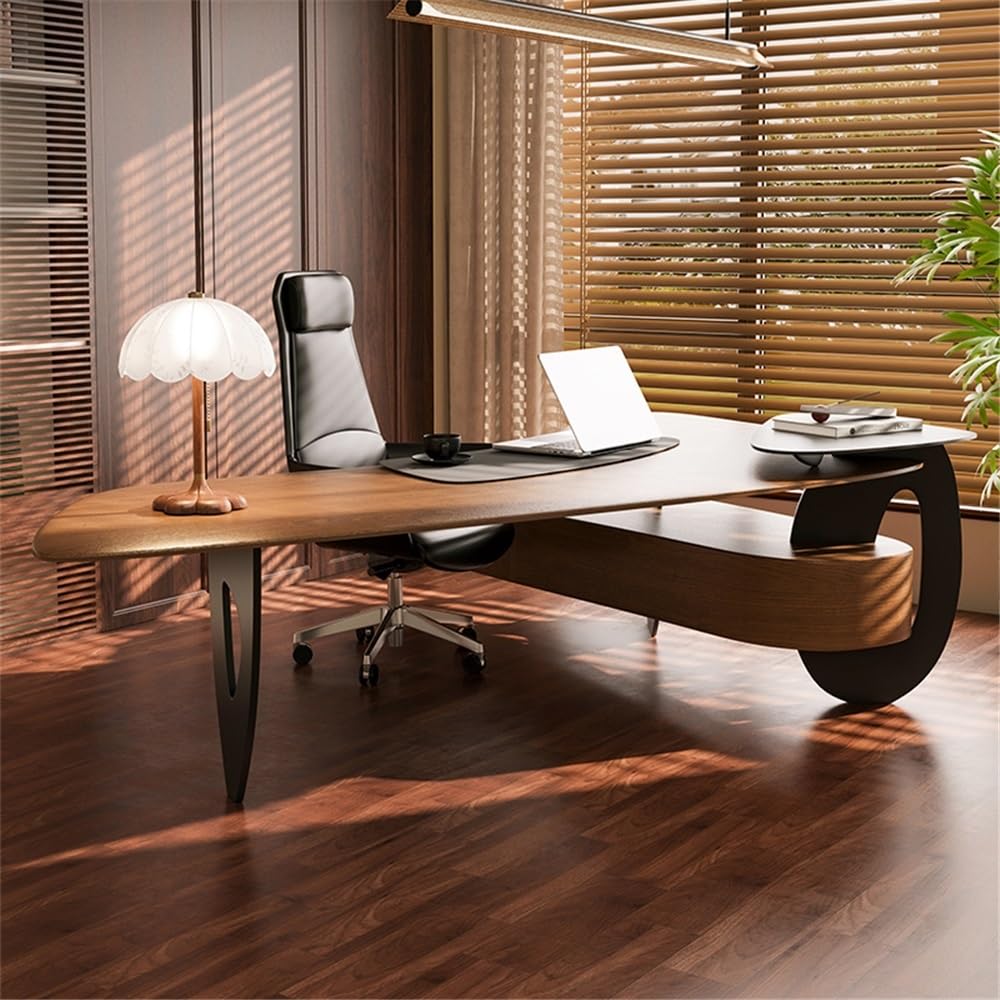 Computer Desk Modern Luxuty Ash Wood Executive Office Desk, Large Corner Writing Table Workstation with Side Cabinet Work from Home