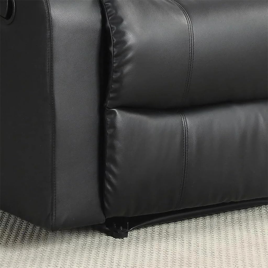 DUYHBAWRS Standard Manual Recliner, Black Faux Leather Small Space Upholstered
