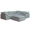 Sunset Trading Contemporary Puff Collection 5PC 132" Slipcovered Modular L-Shaped Sectional Sofa with Ottoman | Chaise Lounge Couch | Stain-Proof Water-Resistant Washable Performance Fabric Ocean Blue