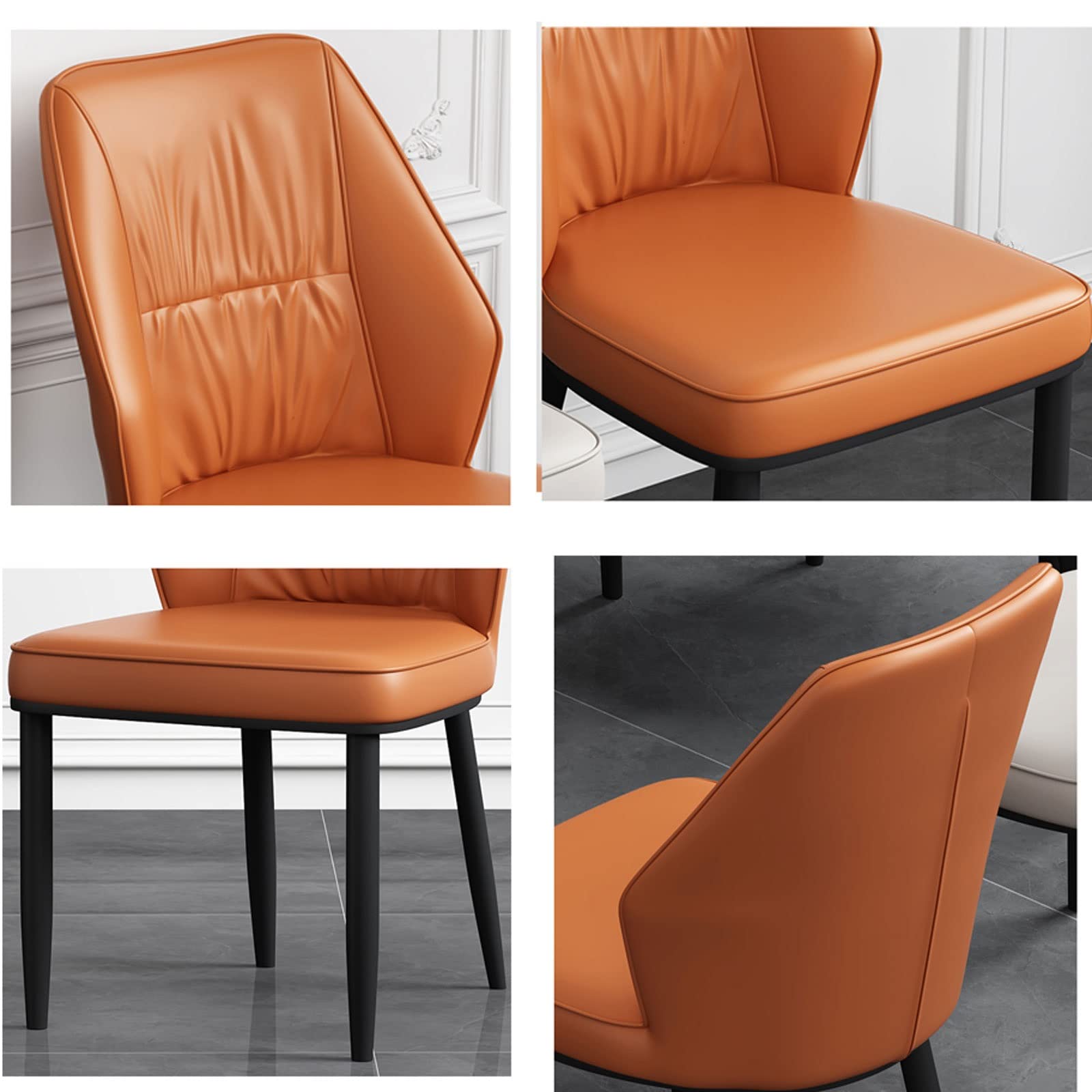 NIKAIDD Set of 4 Blue Nappa Leather Dining Room Chairs with Black Carbon Steel Legs - Stylish Kitchen & Living Room Lounge Side Chairs Perfect for Dining & Counter Use(Blue-A)
