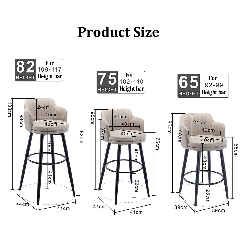Set of 2 Swivel Counter Height Bar Stools with PU Leather Backrest Ideal for Kitchen or Restaurant Light Khaki 82cm - Stylish & Comfortable Seating Solution
