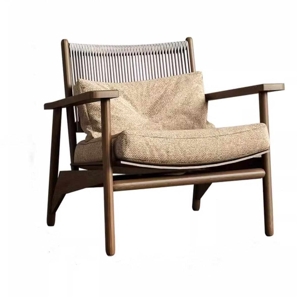 Mid-Century Solid Wood Lounge Chair with Thick Cushion
