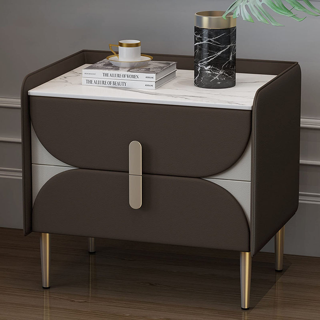 Smart Nightstand Modern Bedroom Wireless Charging Bedside Tables with Induction LED Light and 2 Storage Drawer for Bedroom/Office Furniture Leather Storage Cabinet T