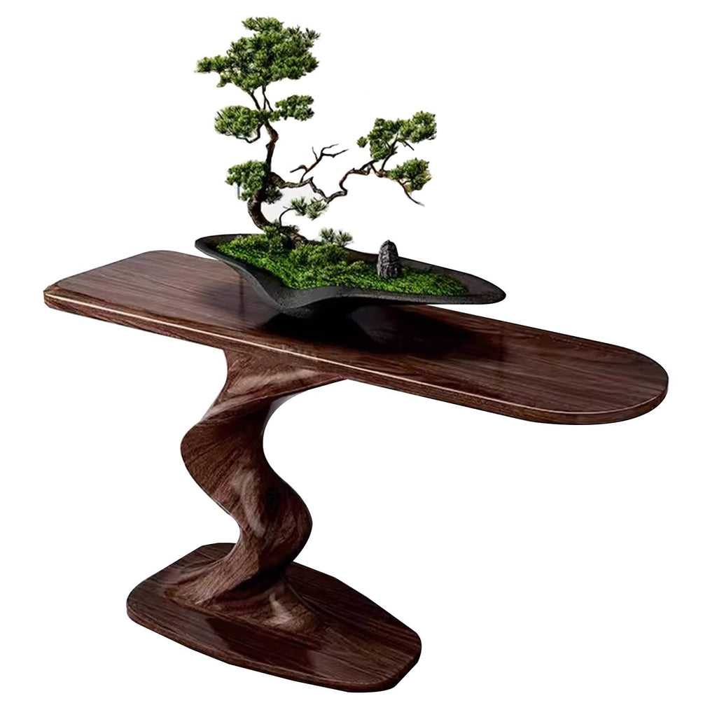 Modern Console Table, Wood Entryway Table with Geometric Base, Narrow Sofa Table Foyer Table with Storage for Entryway