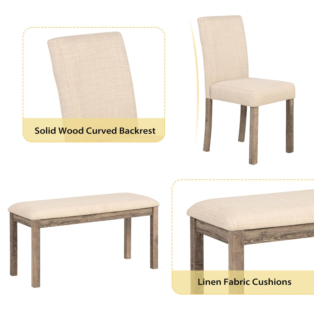 Zevemomo 6-Piece Wooden Dining Set