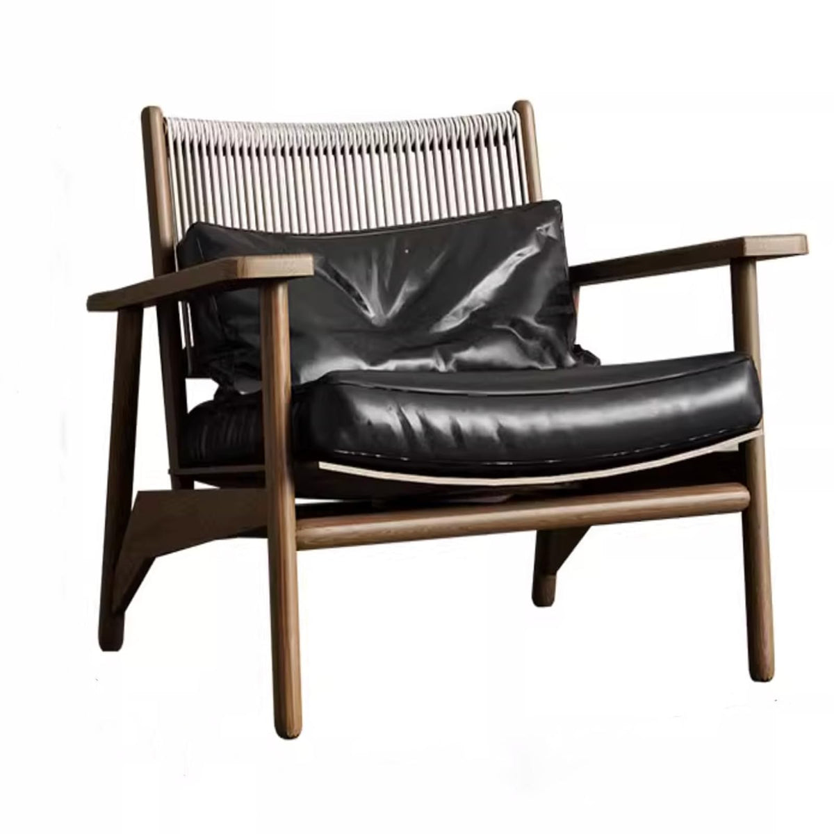 Mid-Century Solid Wood Lounge Chair with Thick Cushion