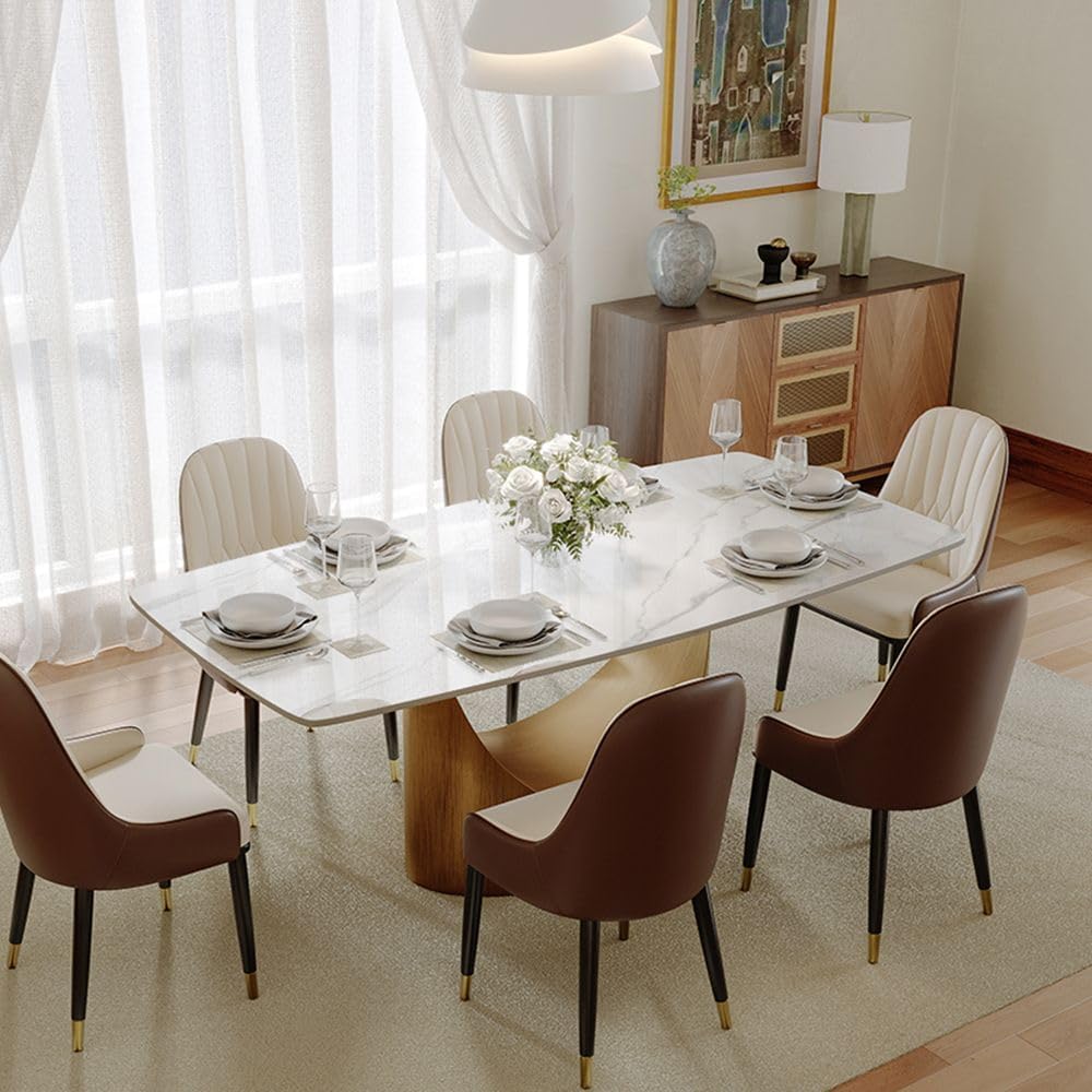 POVISON Modern Dining Table Marble White Black Bronze for Dining Room Kitchen